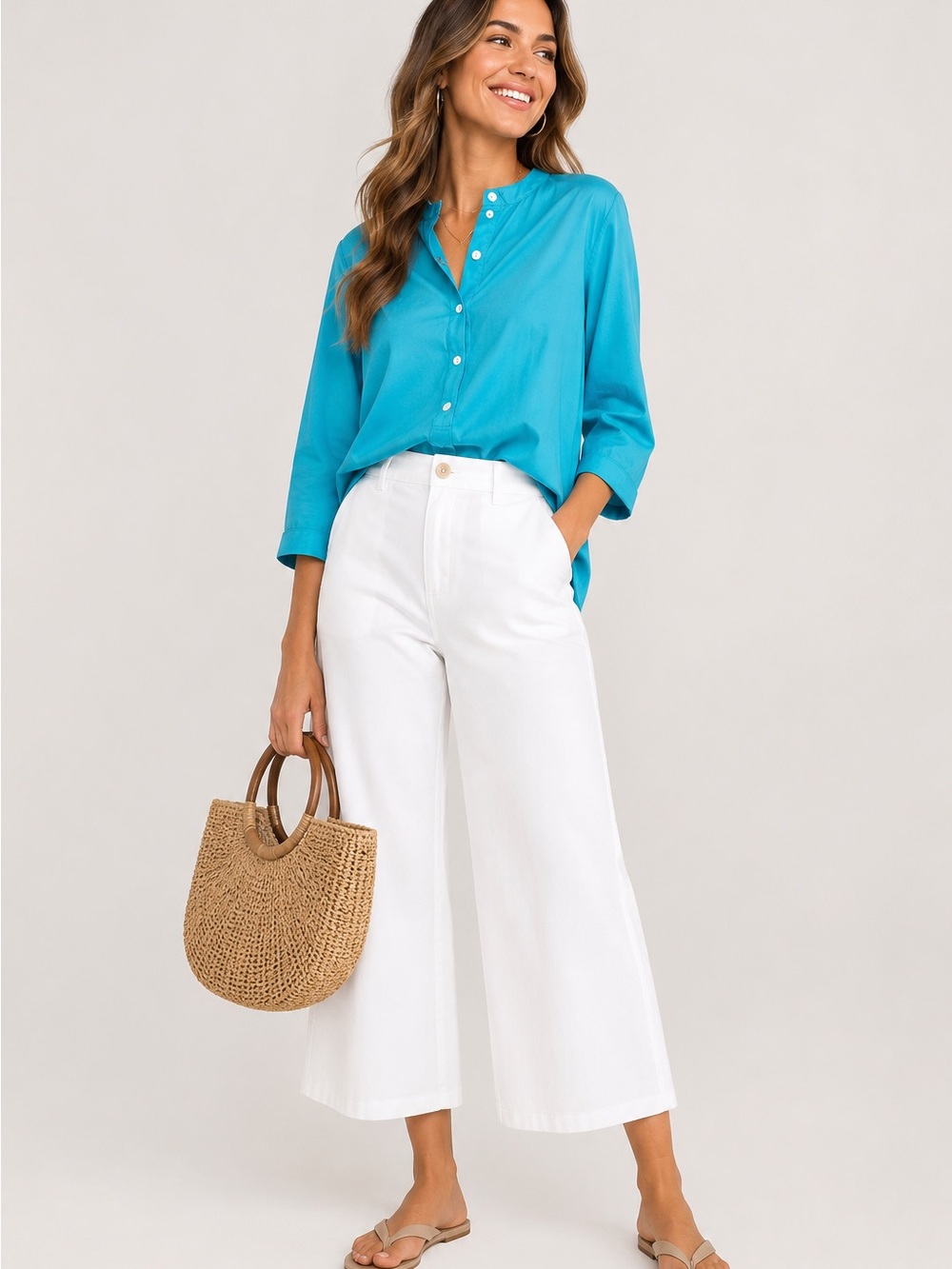 NWT Madison Mathews Turquoise Cotton Poplin Tunic Top Oversized XS